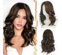 BARSDAR Corto Ondulato Parrucca, Shoulder Lunghezza Parrucche per Donne Corto Body Wave Layered Parrucca con Curtain Bangs Aspetto Naturale Sintetico Capelli Parrucche Party,Nero Marrone mix Auburn