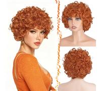 BARSDAR Corto Ricci Parrucca Zenzero Rame, Corto Sintetico Arancione Rosso Ondulato Parrucca per le Donne Roper Costume Parrucche Festa Disco Afro Riccia Anni ’70 Halloween