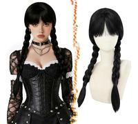 BARSDAR Lunga Braids Nero Parrucca con Frangia, Lunga Nero Due Treccine Frangia Parrucche per Donna 66cm Aspetto Naturale Sintetici Spessa Parrucca Cosplay Partito Halloween Gothic Costume Parrucche