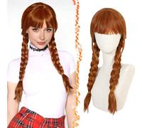 BARSDAR Lunga Braids Rame Parrucca con Frangia, Lunga Zenzero Rame Due Treccine Frangia Parrucche per Donna 66cm Aspetto Naturale Spessa Sintetici Cosplay Partito Halloween Gothic Costume Parrucche