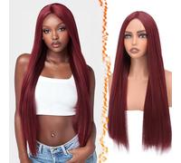 BARSDAR Lunga Lisci Borgogna Rosso Parrucche, Lunga Lisci Parte Centrale Parrucca per Donna 71cm Dall'aspetto Naturale Sintetici Capelli Parrucca Partito Halloween Costumi Parrucche