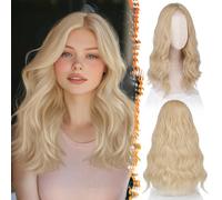 BARSDAR Ondulato Ricci Biondo Parrucche, 46cm Ondulato Parrucche per Donna Naturali Shoulder Lunghezza Capelli Sintetici Resistenti al Calore Fibra Parrucca Halloween Cosplay - Biondo Chiaro