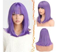 BARSDAR Parrucca Bob Viola Lavanda, Corta Viola Parrucca con Frangia per le Donne 35cm Corta Bob Parrucche Capelli Aspetto Naturale Sintetici Hair Replacement Cosplay Halloween Costume Parrucche