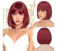 BARSDAR Parrucca Corta Rosso Bob con Frangetta, Natuaral Corto Dritto Bob Parrucche per Donna Spessa Morbida Sintetica Wig Colorate per Divertimento Quotidiano Festa in Costume (Rosso)