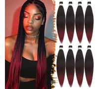 BARSDAR T1B/900# - Extension per capelli 66 cm, confezione da 8 pezzi, colore rosso ombre, capelli lunghi e allungati, Yaki Hot Water Setting sintetico Crochet Braids