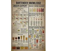 Bartender Knowledge Beer Expert Basic Wine Guide Cocktail Recipes Knowledge Poster Barista Conoscenza Targa in metallo 20,3 x 30,5 cm