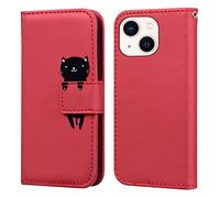Bartern Cover per iPhone 13 mini,Custodia Portafoglio per iPhone 13 mini,Cartone Animato Gatta PU Pelle Flip Caso con [Kickstand] [Slot per Schede] [Chiusura Magnetica].Rosso