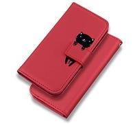 Bartern Cover per iPhone 7/8/SE 2020/SE 2022,Cartone Animato Gatta Flip Wallet Case in Pelle con Slot per Schede Magnetica a Scatto e Funzione Di Appoggio,Custodia per iPhone SE 2./3.,Rosso