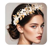 BARTOSI Fasce per capelli con foglie dorate e perle, accessorio per capelli da sposa per donne