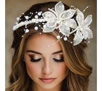 BARTOSI Fascia per capelli da sposa con perle e fiori, accessori per capelli da sposa per donne