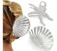 BARTOSI Fermagli per capelli a forma di stella marina, grandi, color argento, accessori per capelli da spiaggia, per donne (confezione da 2)