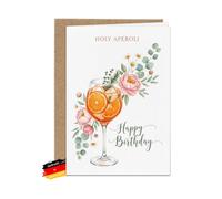 Bartschibär Biglietto di auguri di compleanno 'Holy Aperoli Flower 1', formato DIN A6, 14,8 x 10,5 cm, con busta, motivo aperitivo disegnato a mano, made in Germany