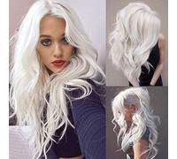 Parrucca bianca lattea lunga e ricci ondulati da donna, parrucca sintetica per capelli naturali, per cosplay e feste di Halloween (bianco latteo)