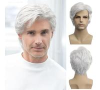 Baruisi Parrucche corte da uomo, colore bianco, sintetico, resistente al calore, capelli naturali per Halloween, cosplay