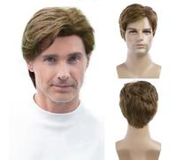 Baruisi Parrucche corte da uomo, parrucca sintetica resistente al calore, capelli naturali per Halloween e cosplay, colore: marrone chiaro