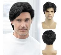 Baruisi Parrucche corte nere da uomo parrucca sintetica resistente al calore naturale per Halloween Cosplay