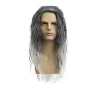 Baruisi Parrucche lunghe e ricce grigie per uomo, sintetica, naturale, per feste, Halloween, cosplay