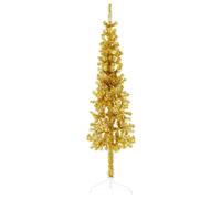 BARULUOAKLIFE Albero Natale Artificiale Sottile a Metà con Supporto Oro 150cm Decorazione Festiva Realistica in PVC e Acciaio per Interni Moderni con 176 Punte Mezzo Tondo Assemblaggio