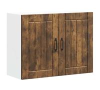 BARULUOAKLIFE Armadietto Pensile da Cucina Lucca in Rovere Fumo Truciolato 80x31x60 cm con Ante Vetro, Mobile a Parete per Conservazione Pentole e Stoviglie, Montaggio a Muro Facile,