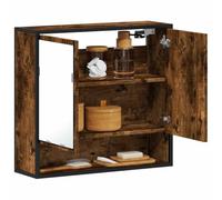 BARULUOAKLIFE Armadietto Specchio Bagno in Rovere Fumo con Cornice Metallo, Mobile Parete 65x20x60 cm Truciolato Resistente Umidità, Specchio Vetro Antidistorsione,