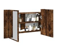 BARULUOAKLIFE Armadietto Specchio LED con Luci RGB Multicolore per Bagno, Mobile Trucco in Legno Multistrato Rovere Fumo 80 cm, 2 Ripiani Ampio Spazio, Montaggio a Parete