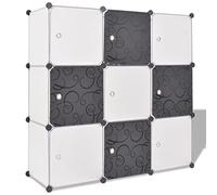 BARULUOAKLIFE Armadio Salvaspazio Multifunzionale con 9 Scomparti Cubo, Scaffale Modulare Nero e Bianco in Filo di Polipropilene e Cavi Acciaio Cromato, 110x37x110 cm,