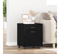 BARULUOAKLIFE Armadio Ufficio Moderno Rovere Nero con Cassetto e Porta, Mobile Archivio Scorrevole con Ruote per Interni, Legno Ingegnerizzato Opaco per Organizzazione