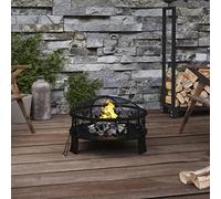 BARULUOAKLIFE Braciere in Acciaio Nero 50x50x35.5 cm con Copertura Sicurezza e Attizzatoio Metallico per Giardino Terrazza Esterno Fuoco All'aperto Design Pratico Ampia Ciotola