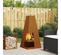 BARULUOAKLIFE Caminetto da Esterno in Acciaio Marrone a Forma di Cono, Design Rustico Invecchiato Impermeabile, Focolare da Giardino Resistente alle Intemperie, Capacità per Legni di Medie