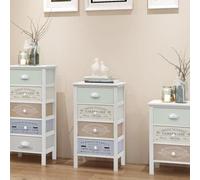 BARULUOAKLIFE Cassettiera Rustica Francese in Legno di Paulownia con 4 Cassetti Scorrevoli, Mobiletto Portaoggetti per Ingresso con Stampa Vintage e Design Scambiabile,