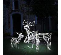 BARULUOAKLIFE Decorazione Natalizia Illuminata 3 Renne LED per Interno ed Esterno, Resistente all'Acqua con Struttura in Acciaio e PVC, Set Luci Festive per Giardino e Casa con 229 LED