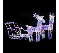 BARULUOAKLIFE Decorazione Natalizia Illuminata con 2 Renne e Slitta, Luci LED Multicolore 160, Effetti Luce 8, Impermeabile per Esterni, Cavo Prolunga 5m, Materiali Acrilico PVC Acciaio,