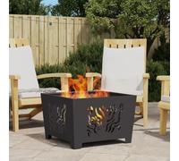 BARULUOAKLIFE Focolare Quadrato a Legna Nero in Acciaio Metallico Opaco 60x60x40 cm per Esterno, Camino da Giardino Portatile e Resistente al Calore con Design Industriale per Patio