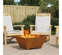 BARULUOAKLIFE Focolare Rustico in Acciaio Resistente alle Intemperie con Griglia, Design Quadrato Moderno per Giardino e Patio, Finitura Marrone Naturale, 60x60x30 cm