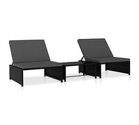 BARULUOAKLIFE Lettini Prendisole 2 Pezzi con Tavolo in Polyrattan Nero Set Giardino Esterno Poltrone Relax Regolabili Cuscini Rimovibili per Terrazzo