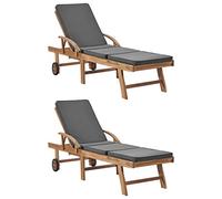 BARULUOAKLIFE Lettini Prendisole in Legno di Teak Grigio Scuro con Cuscini 2 Pezzi, Design Classico a Doghe per Esterni, Schienale Regolabile e Tavolo Scorrevole, Ideale per Giardino