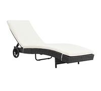 BARULUOAKLIFE Lettino Prendisole con Ruote e Cuscino in Polyrattan Nero, Chaise Longue Regolabile per Esterno, Poltrone Relax con Struttura in Acciaio e Tessuto Poliestere, Ideale