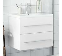 BARULUOAKLIFE Mobiletto Lavabo Bagno Moderno in Legno Multistrato Bianco con Rubinetto e Cassetto Spazioso, Mobile Sottolavabo con Lavandino Ceramica e Sistema Troppopieno,