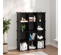 BARULUOAKLIFE Organizzatore a Cubi Modulare 12 Spazi Plastica PP Nero, Scaffale Portaoggetti con Struttura Acciaio, Soluzione Conservazione per Casa Ufficio, Facile