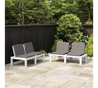 BARULUOAKLIFE Panchina da Giardino in Plastica Bianca con Cuscini Antracite, Set di 2 Panche e 8 Cuscini Sfoderabili, Seduta Comoda per Esterno, Struttura Leggera e Facile da Pulire,