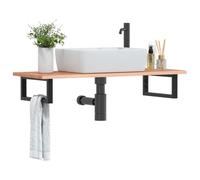 BARULUOAKLIFE Ripiano Lavabo Sospeso in Legno Rovere 100x40cm con Staffe Acciaio, Mensola Bagno Salvaspazio Moderna per Asciugamani e Oggetti, Montaggio a Parete Facile,