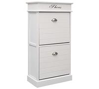 BARULUOAKLIFE Scarpiera in Legno di Paulownia Bianca 50x28x98 cm con 2 Scomparti Inclinabili e Barre Trasversali, Mobile per Scarpe con Apertura Superiore per Accessori,