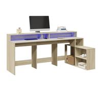 BARULUOAKLIFE Scrivania con Luci LED Rovere Sonoma 200x104x91cm in Truciolato, Ampia Conservazione e Illuminazione RGB Regolabile, Struttura Resistente e Foro Gestione Cavi, Ideale