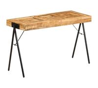 BARULUOAKLIFE Scrivania in Legno Massello di Mango 118x50x75 cm con Gambe in Acciaio per Ufficio, Design Industriale e Piano Robusto Anticato, Ideale per Computer e Libri, Facile