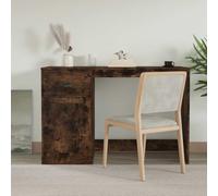 BARULUOAKLIFE Scrivania Ufficio Moderna con Cassetto Rovere Fumo Legno Multistrato 115x50x75 cm, Mobile Lavoro Compatta con Anta e Ripiano Espositivo, Solida e Stabile per Studio