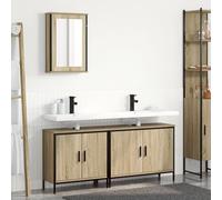 BARULUOAKLIFE Set Bagno 3 Pezzi in Legno MDF Marrone Rovine con Finitura Opaca, Armadio Parete con 4 Ante per Archiviazione Interni, Soluzioni Mobili Moderni per Spazi
