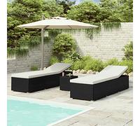 BARULUOAKLIFE Set di 3 Lettini Prendisole con Tavolino in Polyrattan Nero, Poltrone Relax per Esterni, Mobili da Giardino con Cuscini Imbottiti e Struttura in Acciaio Resistenti alle