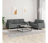 BARULUOAKLIFE Set di Divani 2 pz con Cuscini Grigio Scuro in Tessuto, Divano a 2 e 3 Posti con 4 Cuscini Decorativi, Tessuto Resistente e Traspirante, Struttura Stabile in Compensato