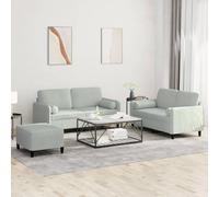 BARULUOAKLIFE Set di Divani 3 pz con Cuscini Grigio Chiaro in Velluto, Componibile Moderno per Soggiorno con Struttura Robusta, Include 2 Divani a 2 Posti, 1 Poggiapiedi e 4 Cuscini,