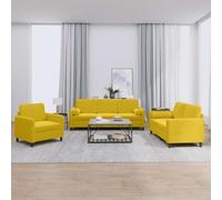 BARULUOAKLIFE Set di Divani 3 pz in Velluto Giallo con 4 Cuscini e 6 Cuscini a Rullo, Struttura Robusta in Compensato e Metallo, Imbottitura in Gommapiuma per Salotto Moderno, Divano